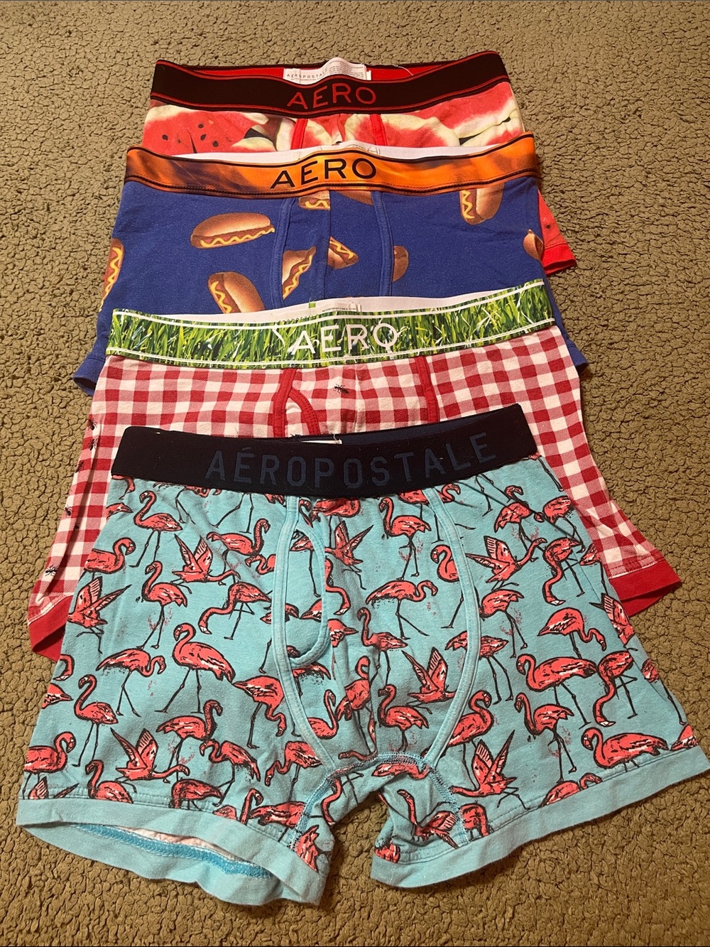 Aeropostale Men’s Flamingo Print Light Blue Boxer Briefs - Pack Style
